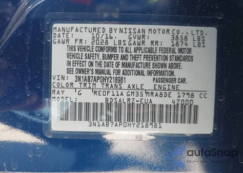 2017 Nissan Sentra Sr from USA, damaged, VIN 3N1AB7AP0HY218981